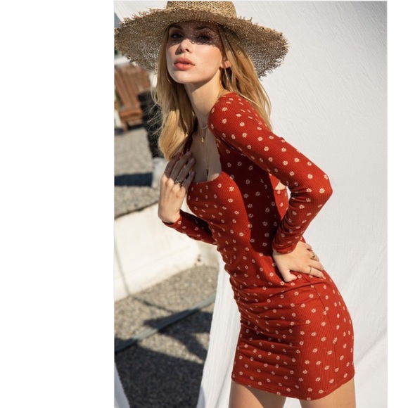 Rust Square Neck Dress - Picture 1 of 12